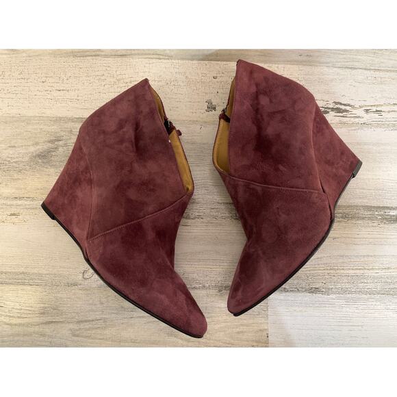 Massimo Matteo Red Burgundy Suede Heel Ankle Boot Womens 9 Italian Leather Sleek - Picture 7 of 10